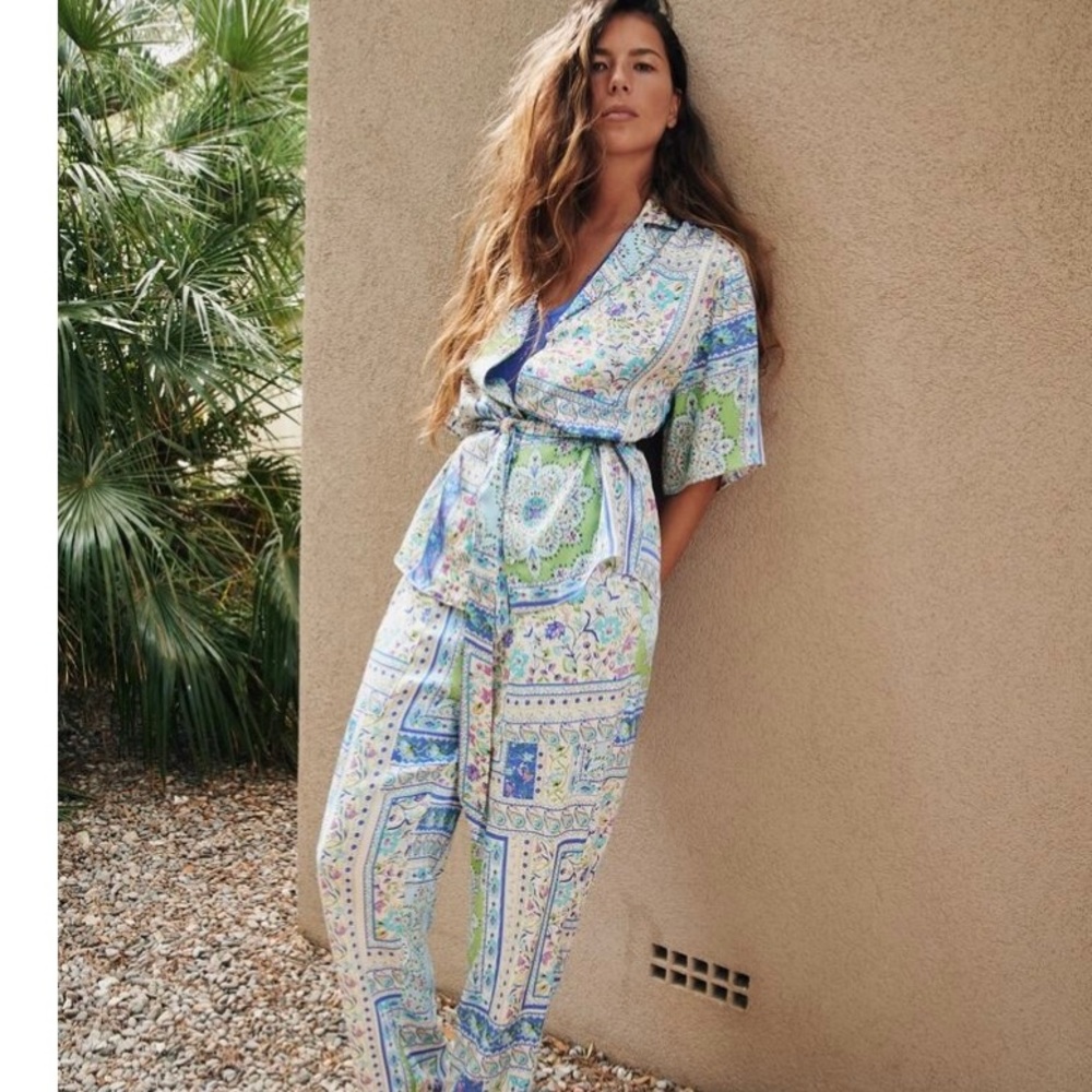 Satin Print Blouse Belted